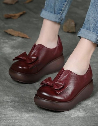 Efterår Læder Retro Bowknot Platform Sko