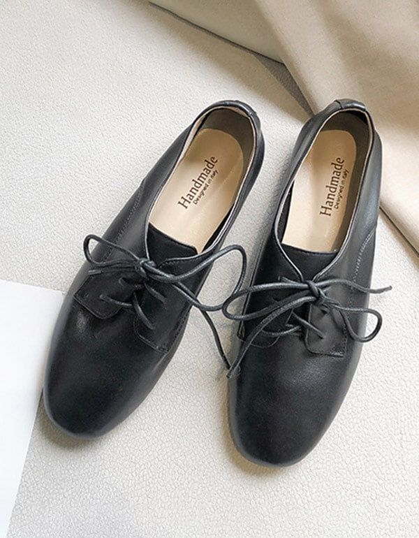 Forår Blødt Læder Lace-up Britisk Stil Flats