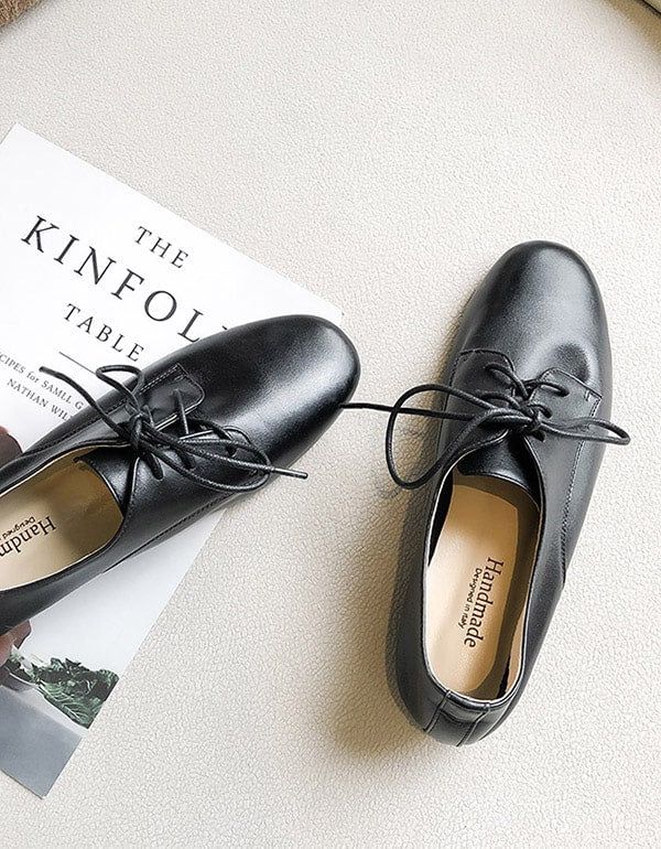 Forår Blødt Læder Lace-up Britisk Stil Flats