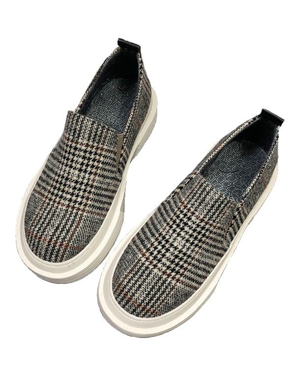 Forår Rundt Hoved Fladhælede Plaid Casual Sneakers