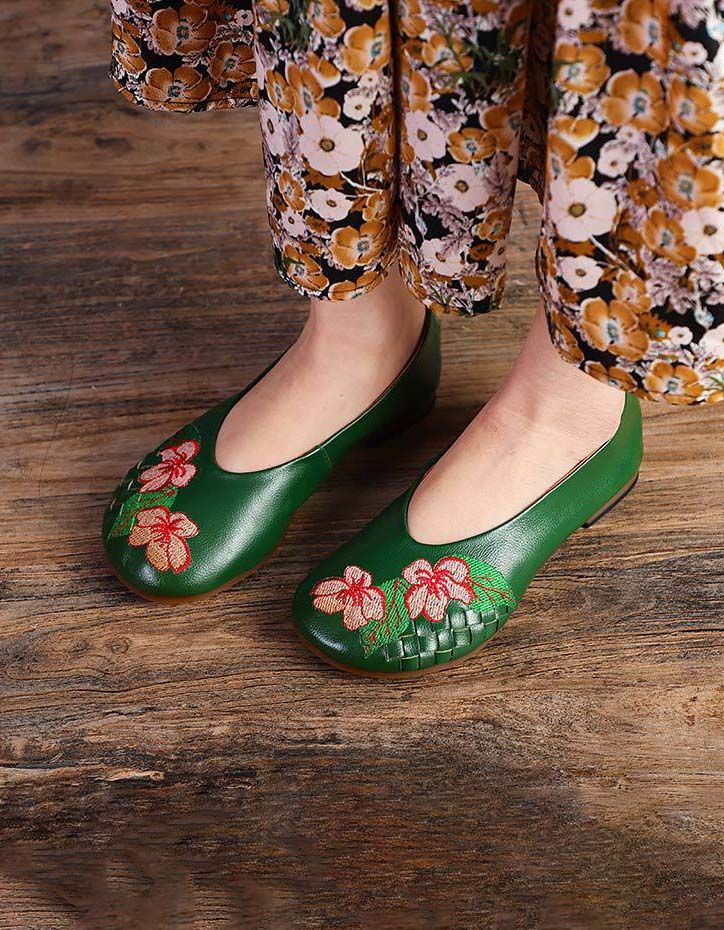 Forårsbroderede Retro Læder Flats