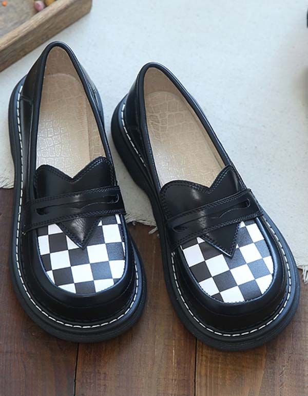 Plaid Med Bred Hoved Foran Behagelige Loafers