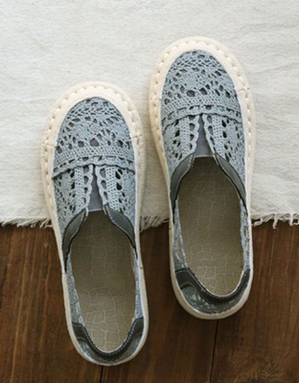 Retro Læder Blød Sål Komfortable Lace Flats