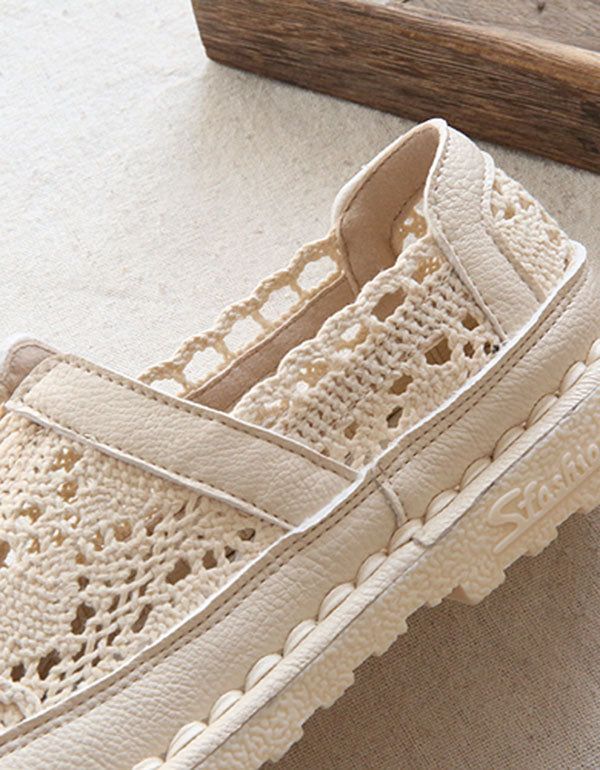 Retro Læder Blød Sål Komfortable Lace Flats