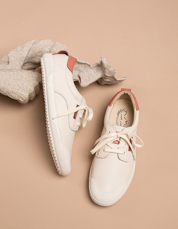 Spring Beige Læder Sneakers Til Damer