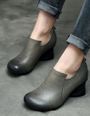 Spring Læder Chunky Heel Håndlavede Damesko