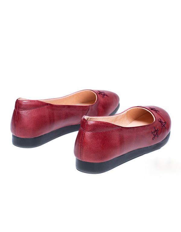 Spring Retro Læder Flats Håndlavede Spidse Pumper