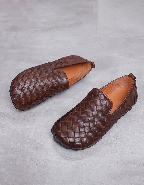 Dame Læder Håndlavede Vævede Retro Flade Loafers