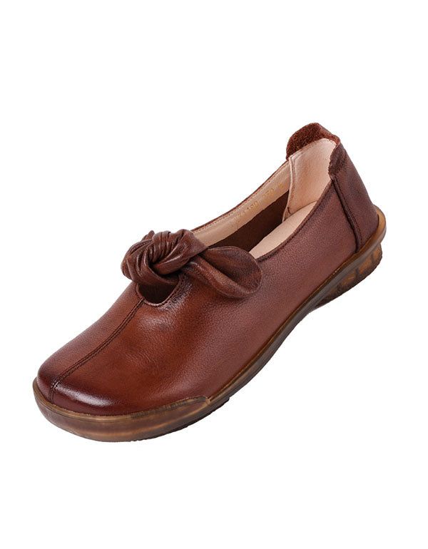 Dame Retro Læder Sko Ko Sene Flats