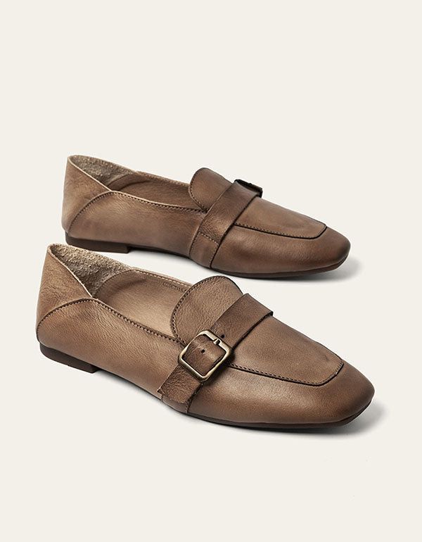 Forår British Style Retro Læder Flats