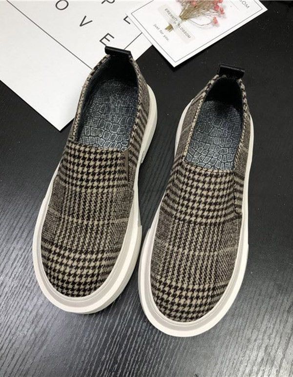 Forår Rundt Hoved Fladhælede Plaid Casual Sneakers