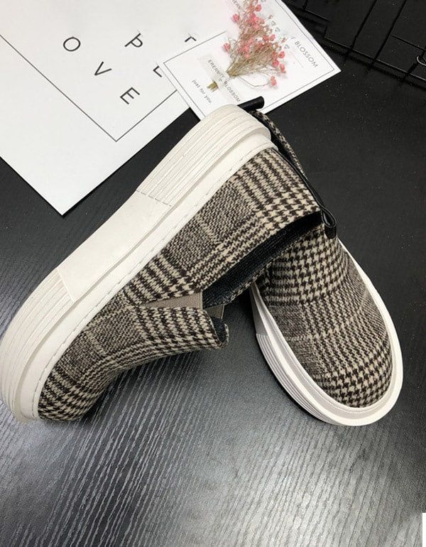 Forår Rundt Hoved Fladhælede Plaid Casual Sneakers