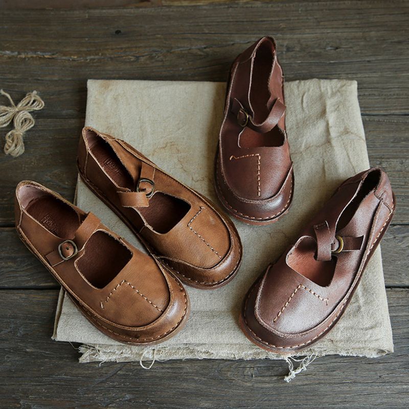 Four Season Læder Retro Casual Flat Damesko | Gave Sko