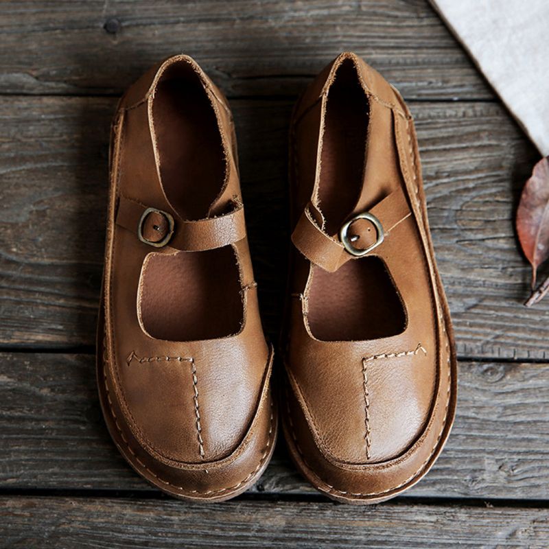 Four Season Læder Retro Casual Flat Damesko | Gave Sko