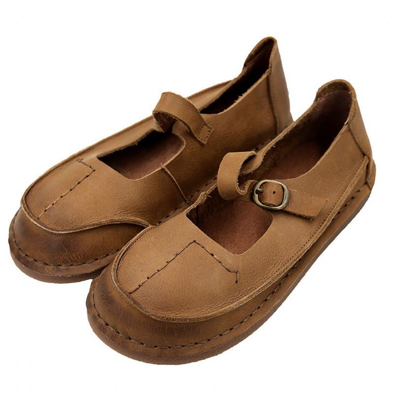 Four Season Læder Retro Casual Flat Damesko | Gave Sko