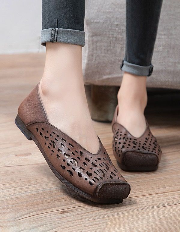 Håndlavet Læder Comfort Brown Flats