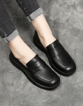 Kohud Fjeder Simple Black Læder Flats Work