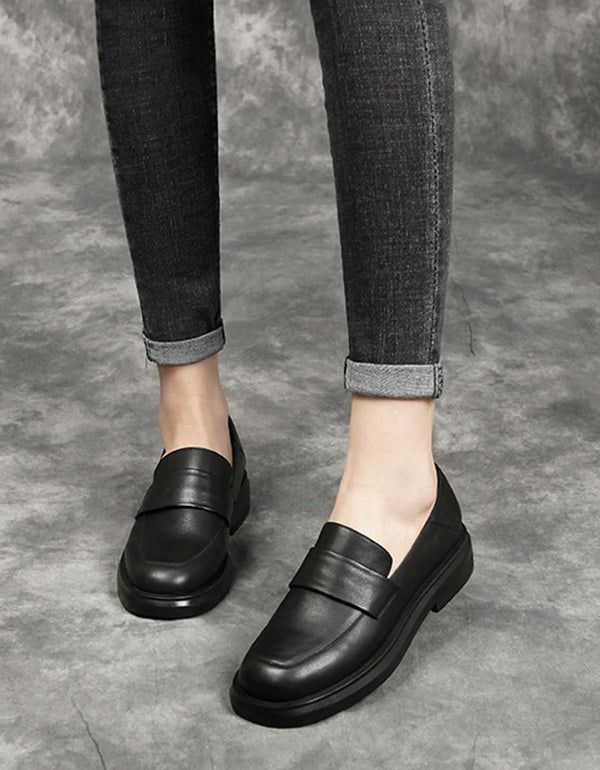 Kohud Fjeder Simple Black Læder Flats Work