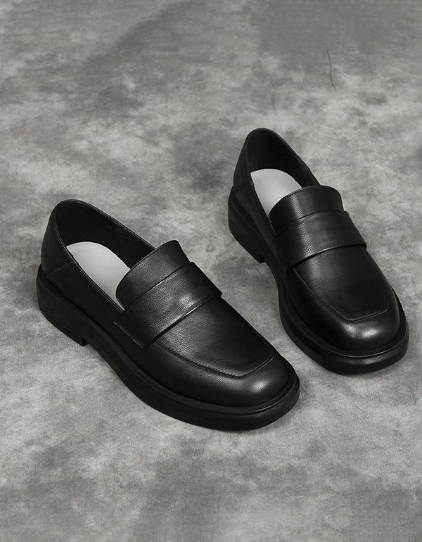 Kohud Fjeder Simple Black Læder Flats Work