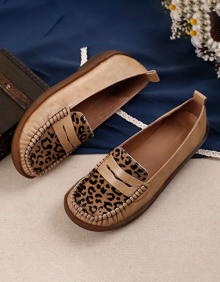 Retro Læder Leopard Flade Komfortable Loafers