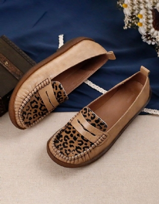 Retro Læder Leopard Flade Komfortable Loafers