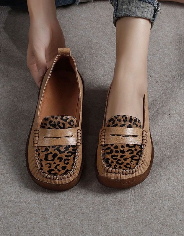 Retro Læder Leopard Flade Komfortable Loafers