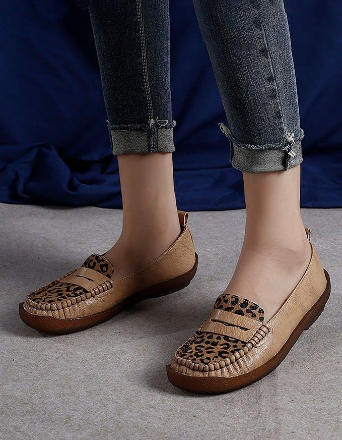 Retro Læder Leopard Flade Komfortable Loafers