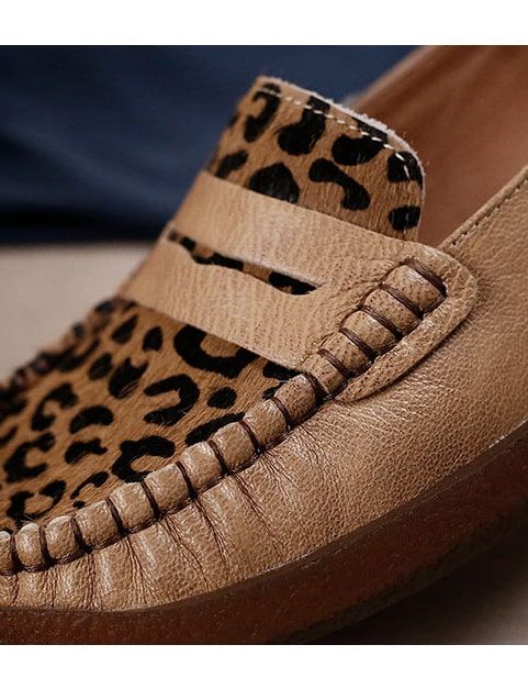 Retro Læder Leopard Flade Komfortable Loafers