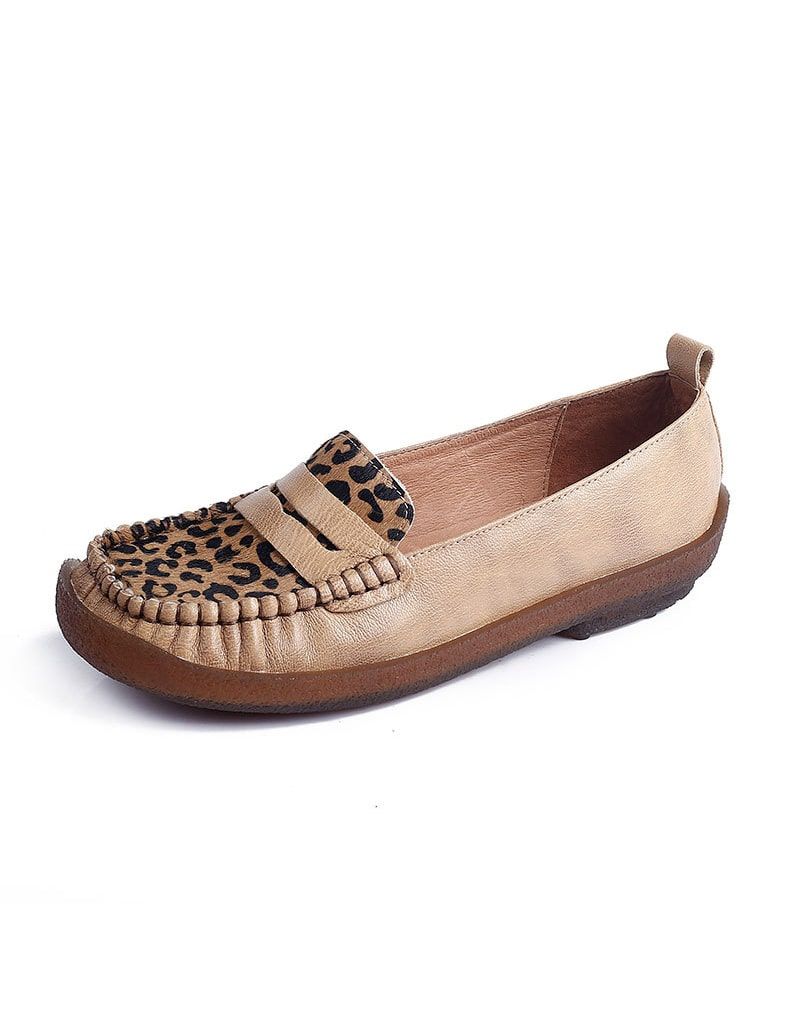 Retro Læder Leopard Flade Komfortable Loafers