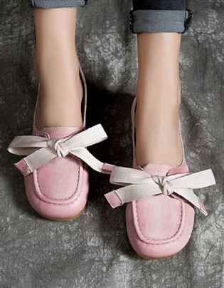 Retro Læder Pink Runde Hoved Flats