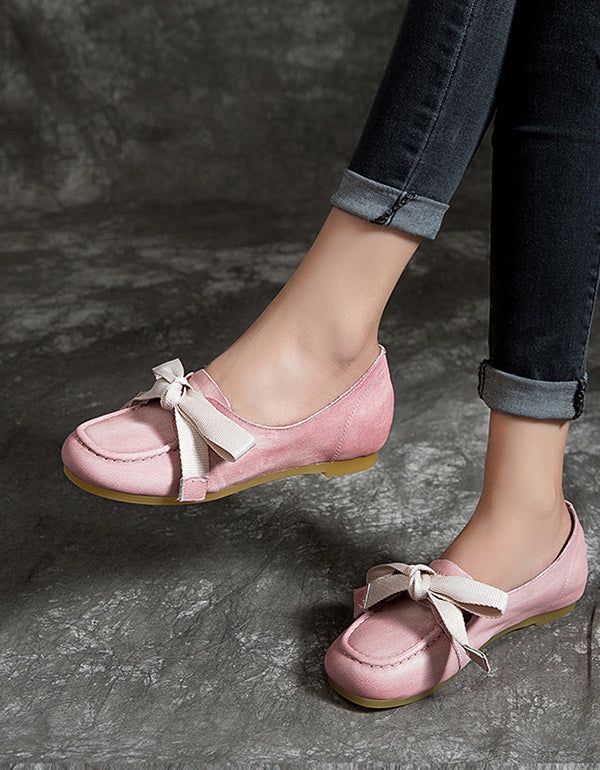 Retro Læder Pink Runde Hoved Flats