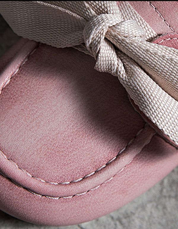 Retro Læder Pink Runde Hoved Flats