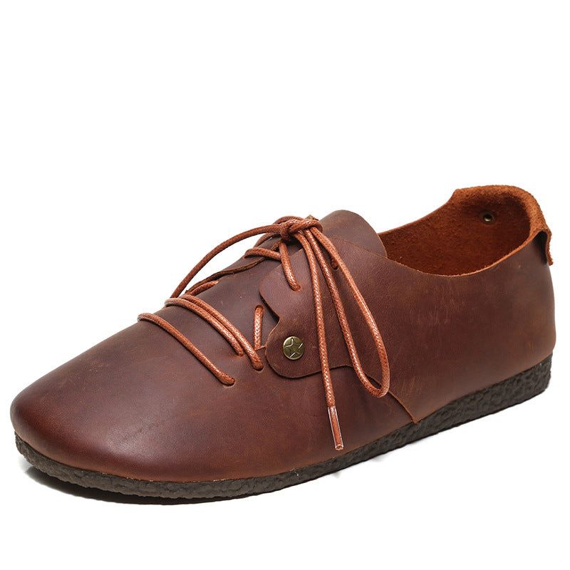 Rundt Hoved Lace Up Læder Flats