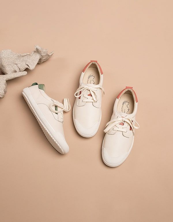 Spring Beige Læder Sneakers Til Damer