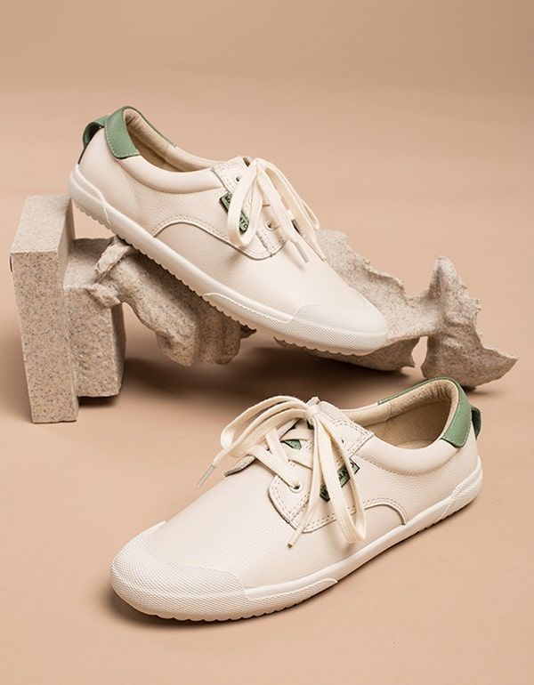 Spring Beige Læder Sneakers Til Damer