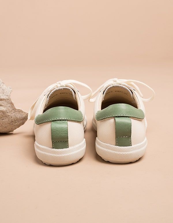 Spring Beige Læder Sneakers Til Damer