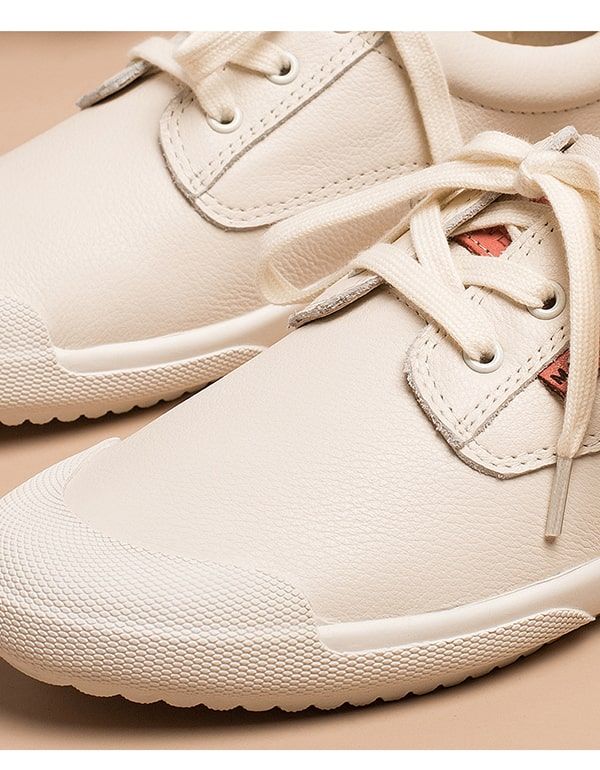 Spring Beige Læder Sneakers Til Damer