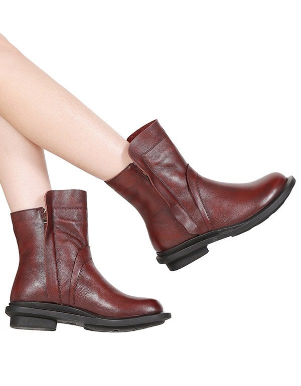 Round Head Læder Chelsea Short Boots