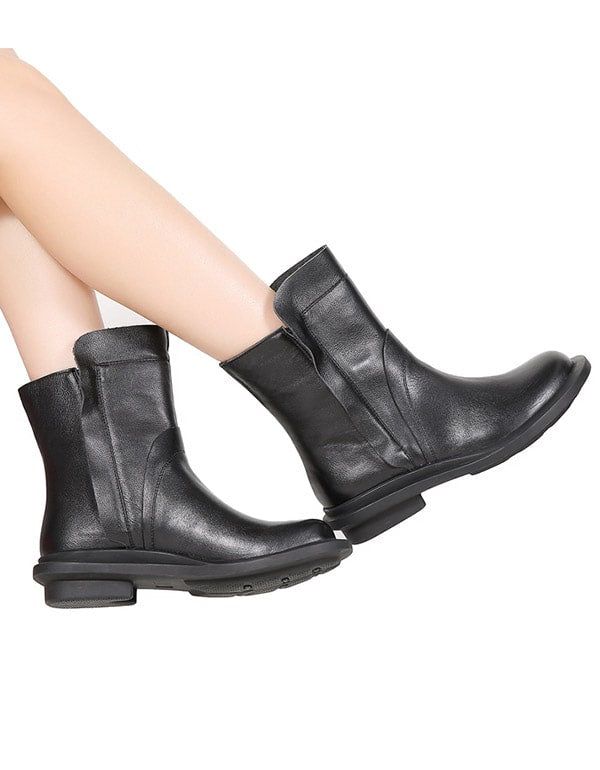 Round Head Læder Chelsea Short Boots