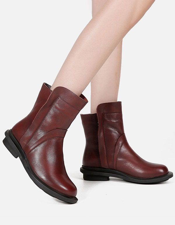 Round Head Læder Chelsea Short Boots