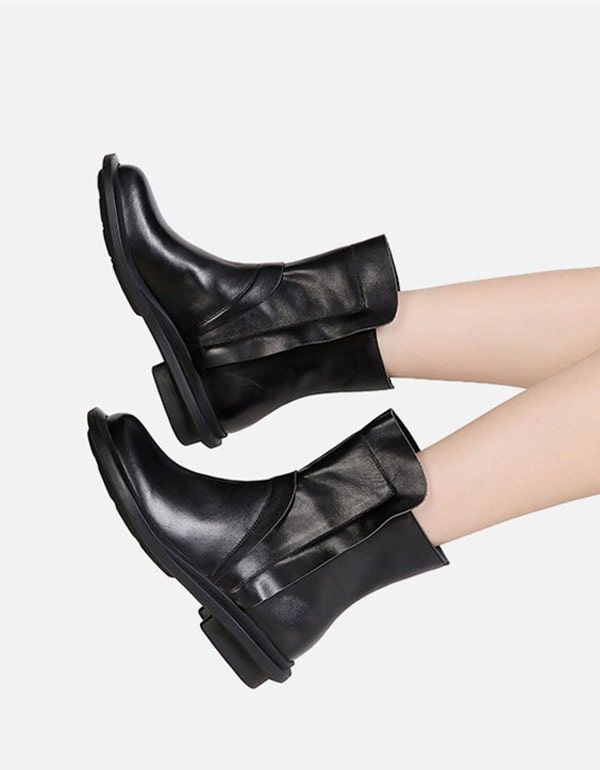 Round Head Læder Chelsea Short Boots