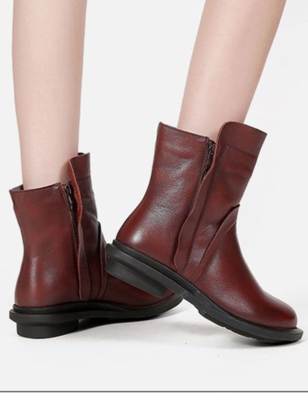 Round Head Læder Chelsea Short Boots