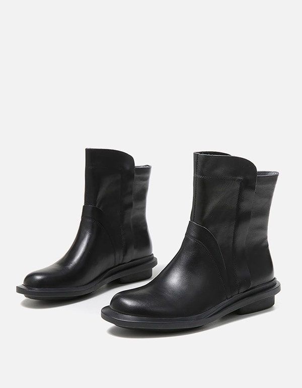 Round Head Læder Chelsea Short Boots