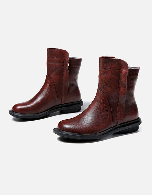 Round Head Læder Chelsea Short Boots