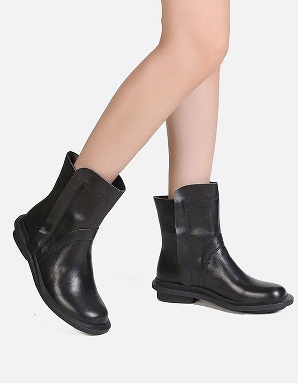 Round Head Læder Chelsea Short Boots