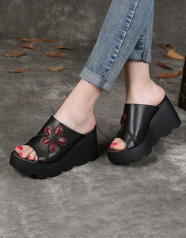 Håndlavede Retro Summer Black Wedge Hjemmesko