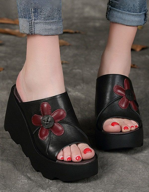 Håndlavede Retro Summer Black Wedge Hjemmesko