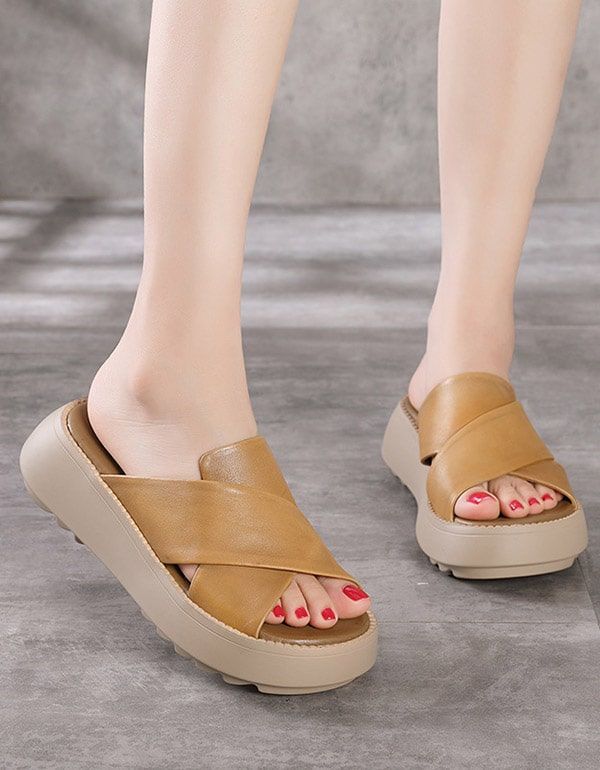 Kvinders Cross Strap Summer Wedge Hjemmesko