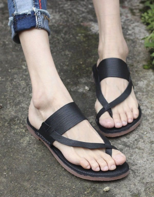 Summer Læder Retro Flip-flop Flad Hjemmesko