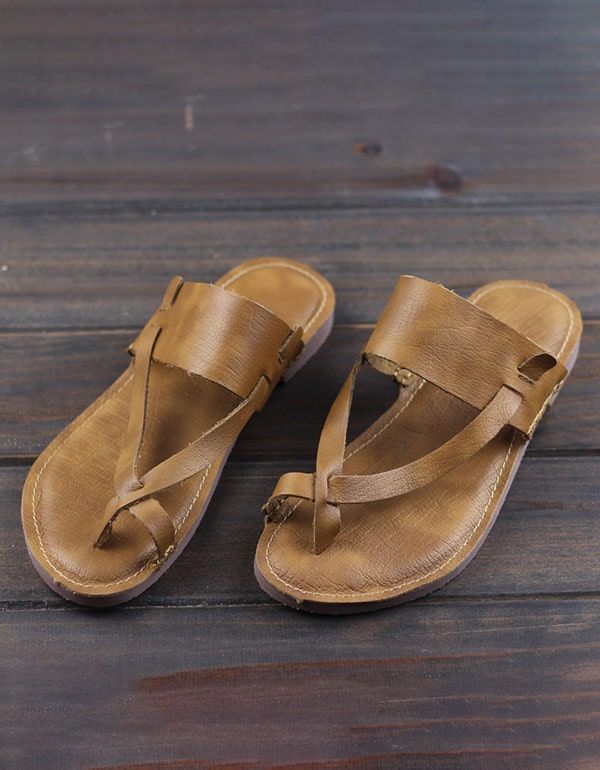 Summer Læder Retro Flip-flop Flad Hjemmesko